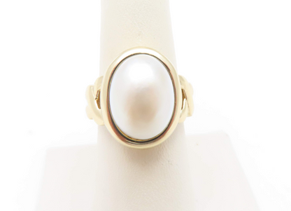 14k Yellow Gold Oval Mabe Pearl Ring Size 7.75