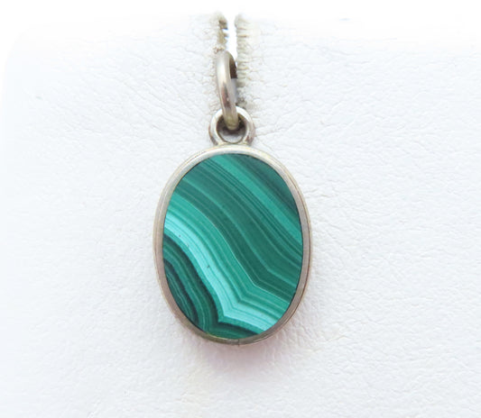 Sterling Silver Oval Bezel Set Malachite Pendant