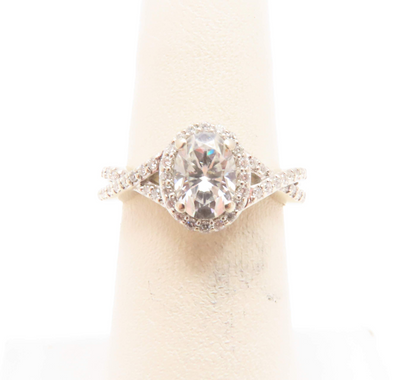 14k White Gold 1ct Oval Moissanite with Lab-Diamond Accents