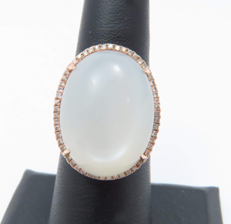 14k Rose Gold Moonstone and Diamond Ring