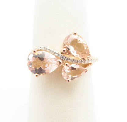 14k Rose Gold Morganite & 1/10ctw Diamond Ring Size 7