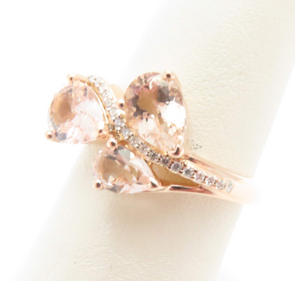 14k Rose Gold Morganite & 1/10ctw Diamond Ring Size 7