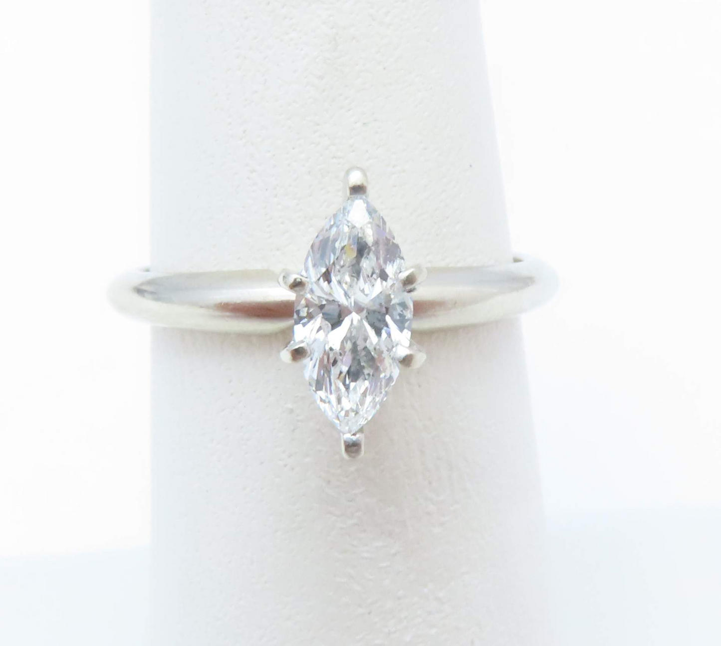 14k White Gold ~1/2c Diamond Marquise Solitaire Ring Size 5.75