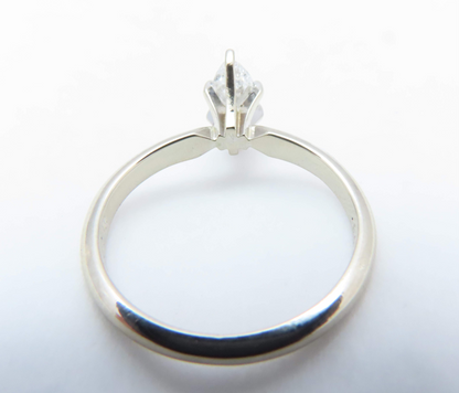14k White Gold ~1/2c Diamond Marquise Solitaire Ring Size 5.75