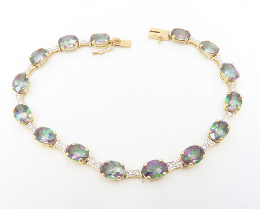 14k Yellow Gold Mystic Topaz and Diamond 7 ¼” Bracelet