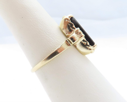 10k Yellow Gold Onyx Ring with Diamond Accent Size 6.5