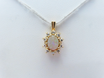 14k Yellow Gold Opal Pendant with ~1/4ctw Diamond Halo