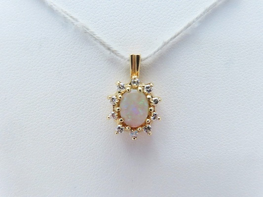 14k Yellow Gold Opal Pendant with ~1/4ctw Diamond Halo