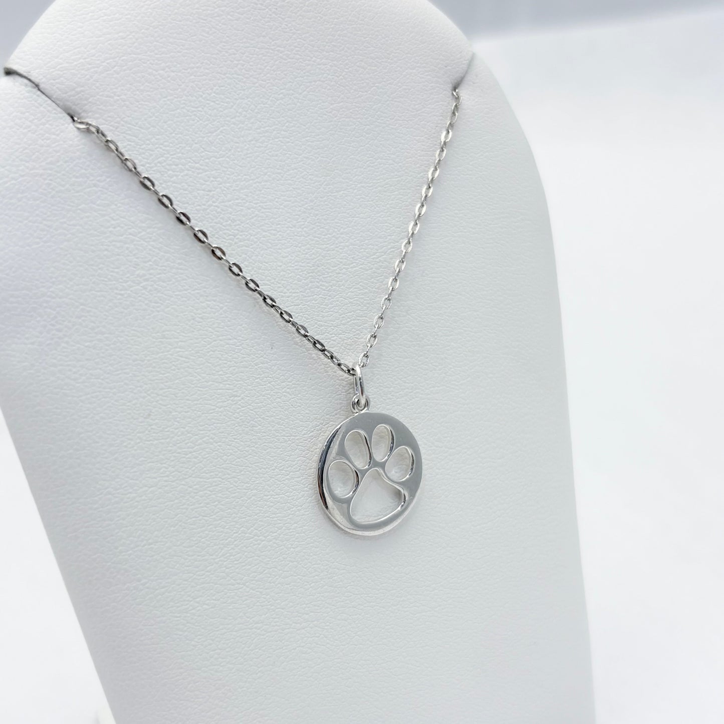 Sterling Silver Paw Print Necklace 18"