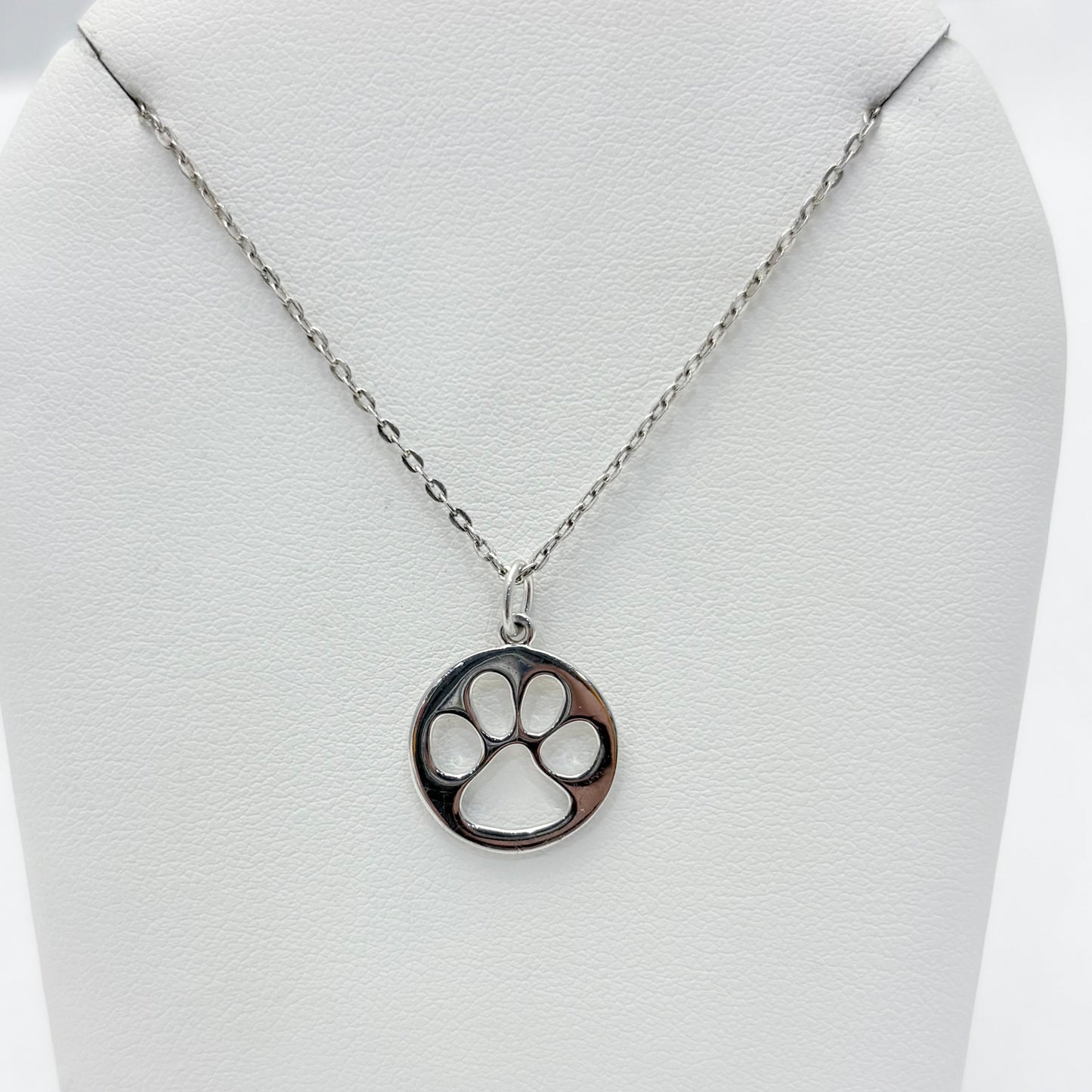 Sterling Silver Paw Print Necklace 18"