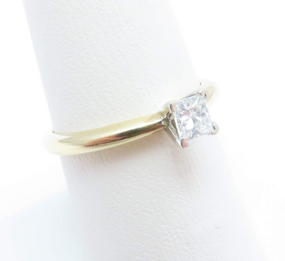 14k Yellow Gold 1/3c Princess Cut Diamond Solitaire Ring Size 7.25