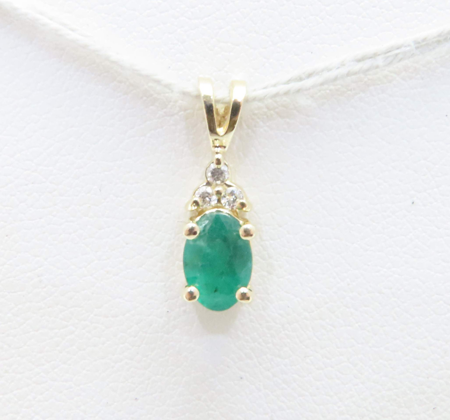 14k Yellow Gold Oval Emerald & Diamond Accent Pendant