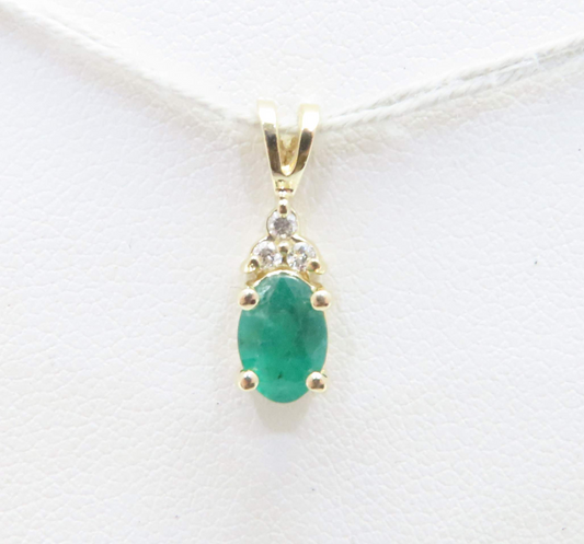 14k Yellow Gold Oval Emerald & Diamond Accent Pendant