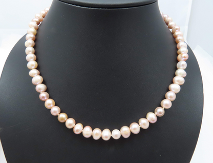 8mm Pink Pearl 18” Necklace with Sterling Silver Toggle Clasp