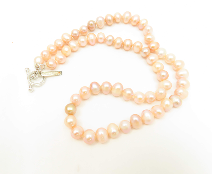 8mm Pink Pearl 18” Necklace with Sterling Silver Toggle Clasp