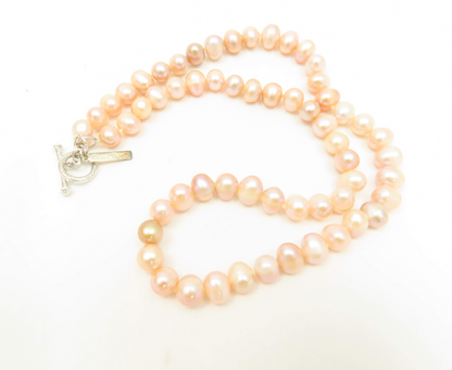 8mm Pink Pearl 18” Necklace with Sterling Silver Toggle Clasp