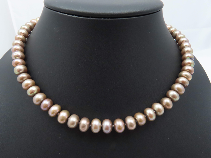 14k Yellow Gold 8.4mm Gray Button Pearl 17” Necklace with Toggle Clasp