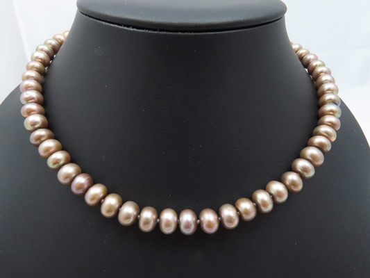 14k Yellow Gold 8.4mm Gray Button Pearl 17” Necklace with Toggle Clasp