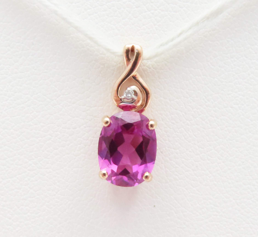 10k Rose Gold Pink Sapphire & Diamond Accent Pendant
