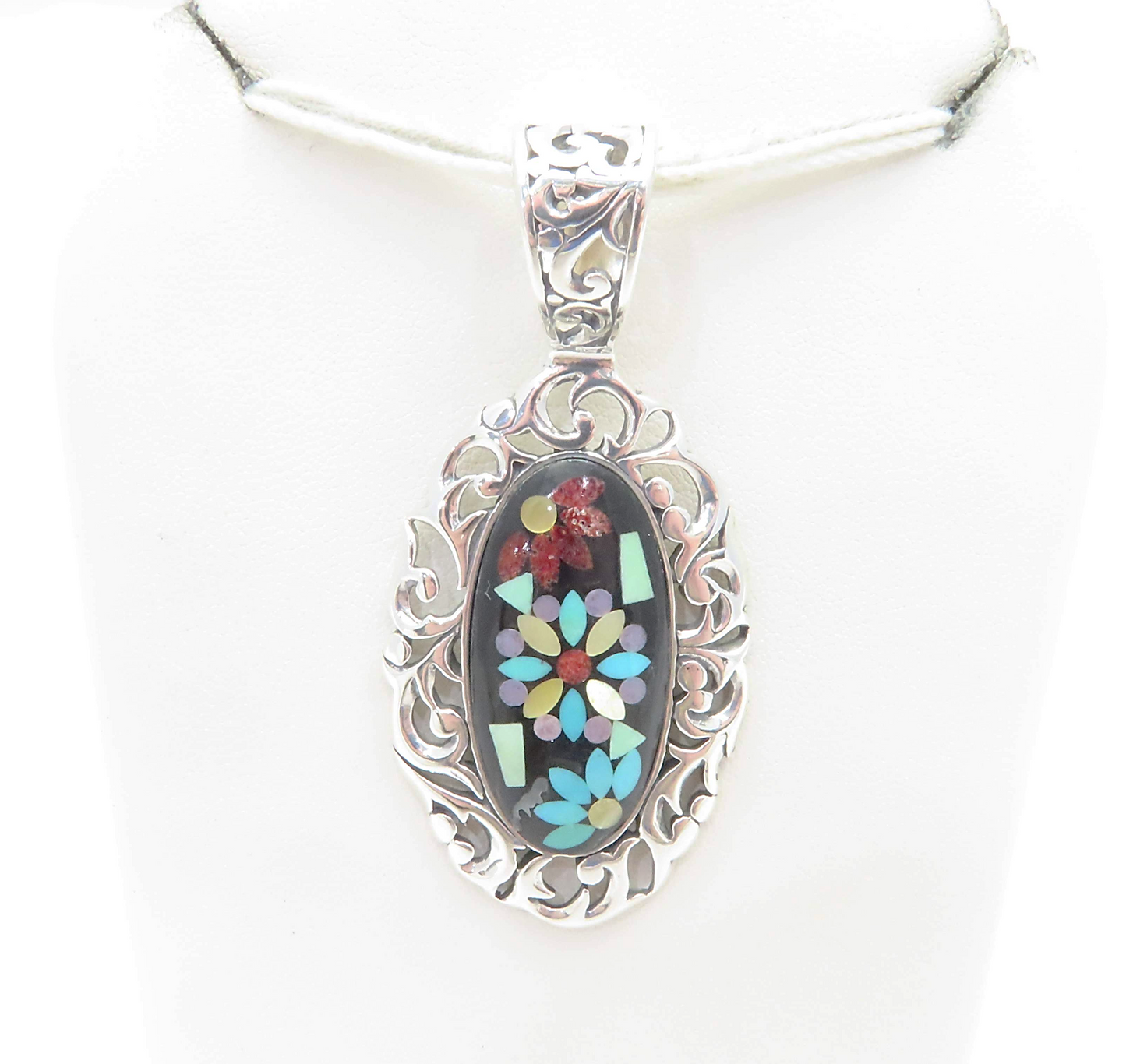 Sterling Silver Multi-Stone Mosaic Floral Pendant *Carolyn Pollack