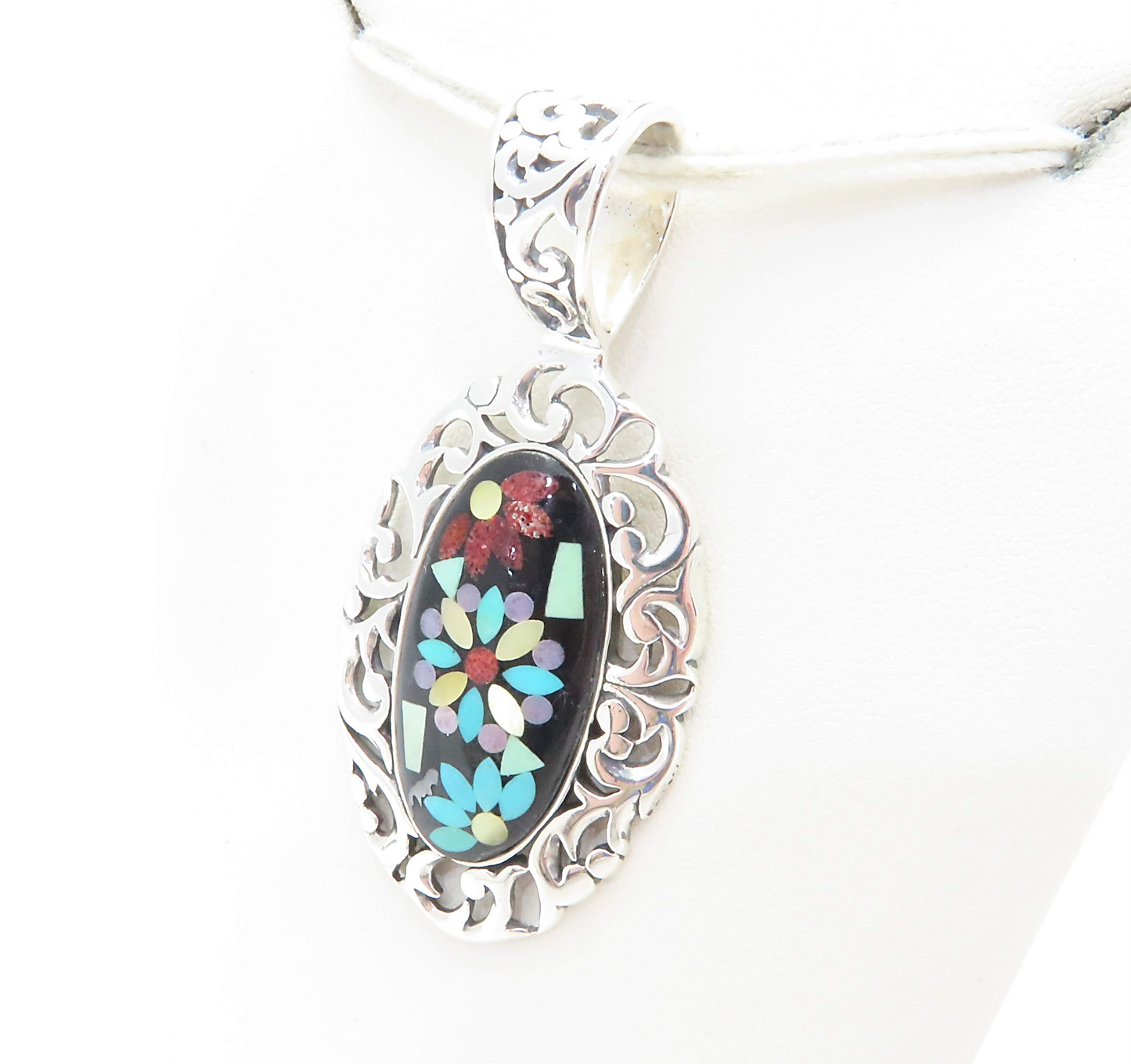 Sterling Silver Multi-Stone Mosaic Floral Pendant *Carolyn Pollack