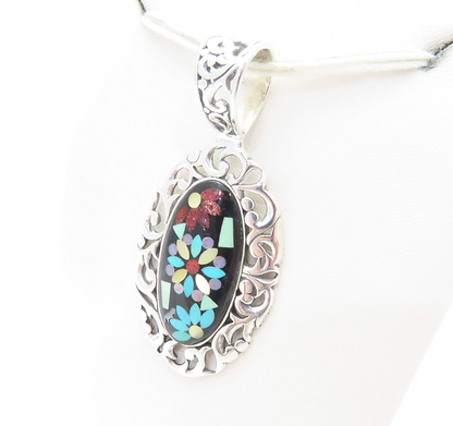 Sterling Silver Multi-Stone Mosaic Floral Pendant *Carolyn Pollack