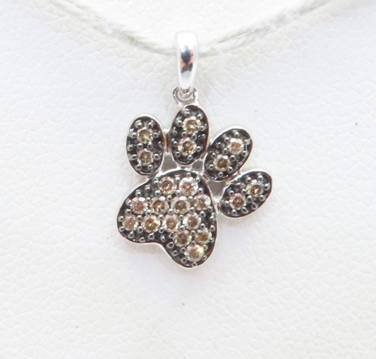 10k White Gold ~ 1/4ctw Brown Diamond Paw Print Pendant
