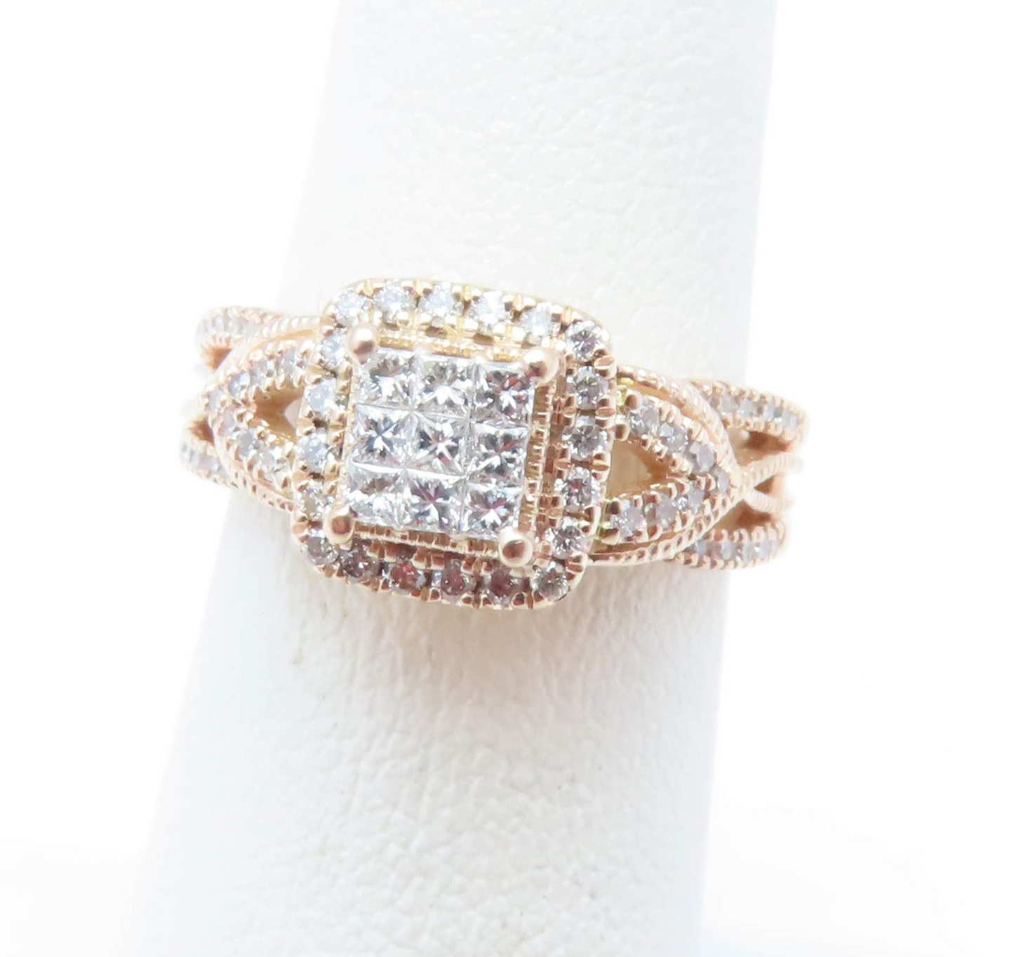 10k Rose Gold Invisible Set Diamond Halo Ring ~3/4ctw Size 5