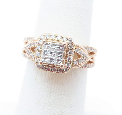 10k Rose Gold Invisible Set Diamond Halo Ring ~3/4ctw Size 5