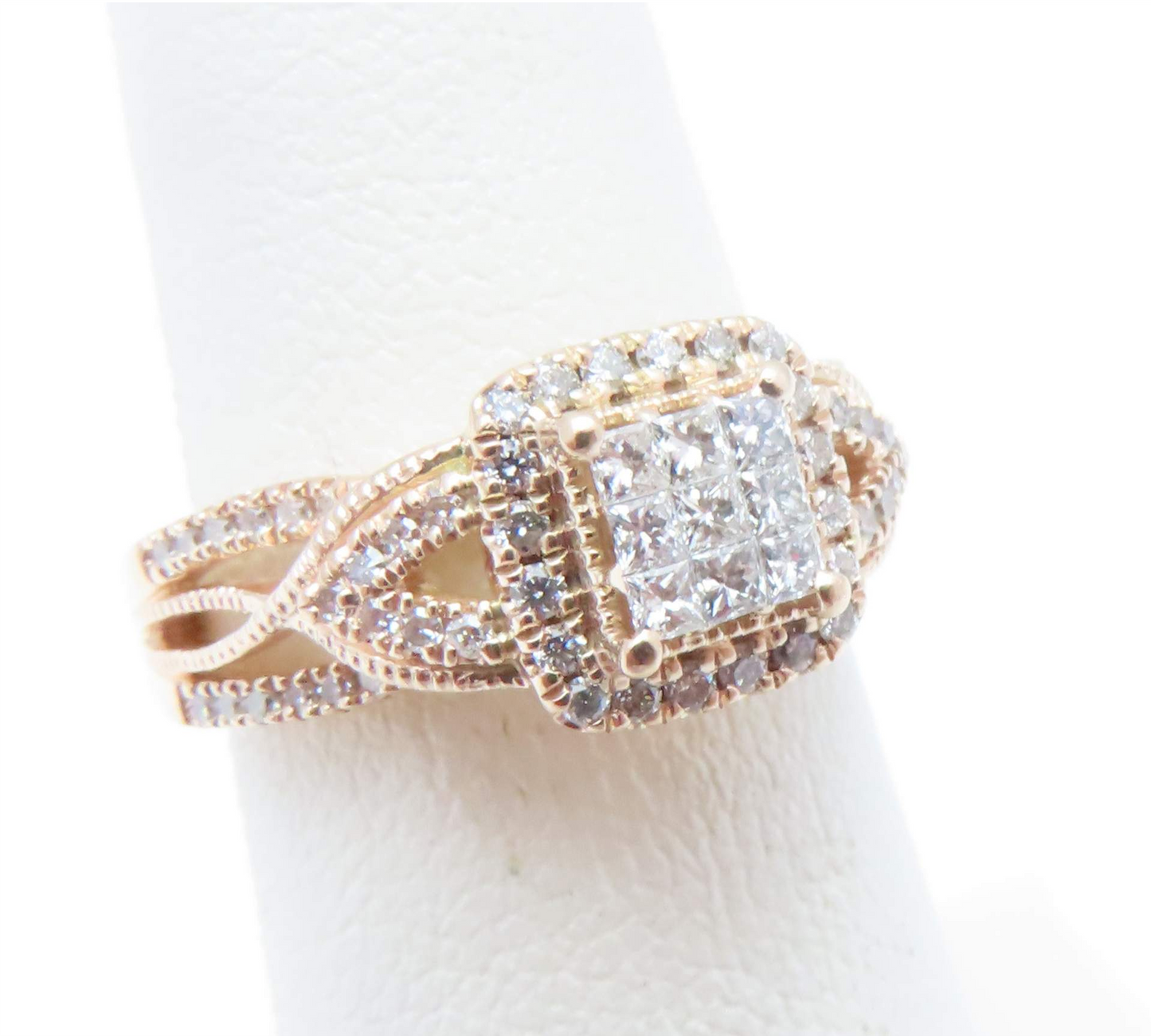 10k Rose Gold Invisible Set Diamond Halo Ring ~3/4ctw Size 5