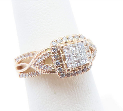 10k Rose Gold Invisible Set Diamond Halo Ring ~3/4ctw Size 5