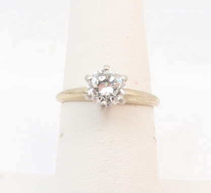 14k White Gold .72c Round Diamond Solitaire Ring Size 6