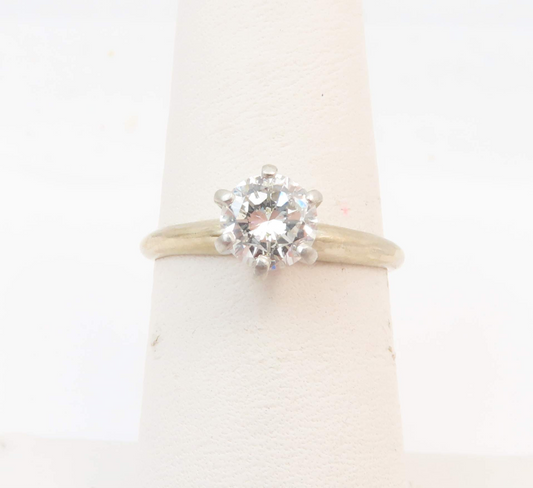 14k White Gold .72c Round Diamond Solitaire Ring Size 6