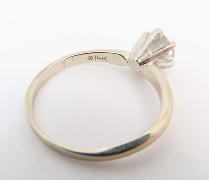 14k White Gold .72c Round Diamond Solitaire Ring Size 6