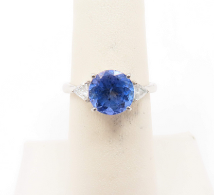 Platinum 1.9c Round Tanzanite & ~1/5ctw Diamond Accent Ring Size 6 *w/ Papers*