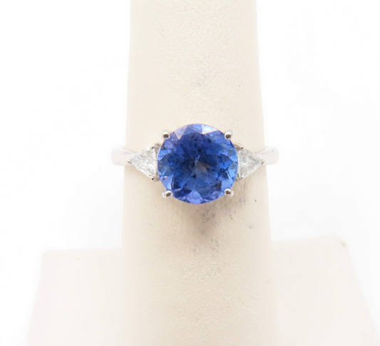 Platinum 1.9c Round Tanzanite & ~1/5ctw Diamond Accent Ring Size 6 *w/ Papers*