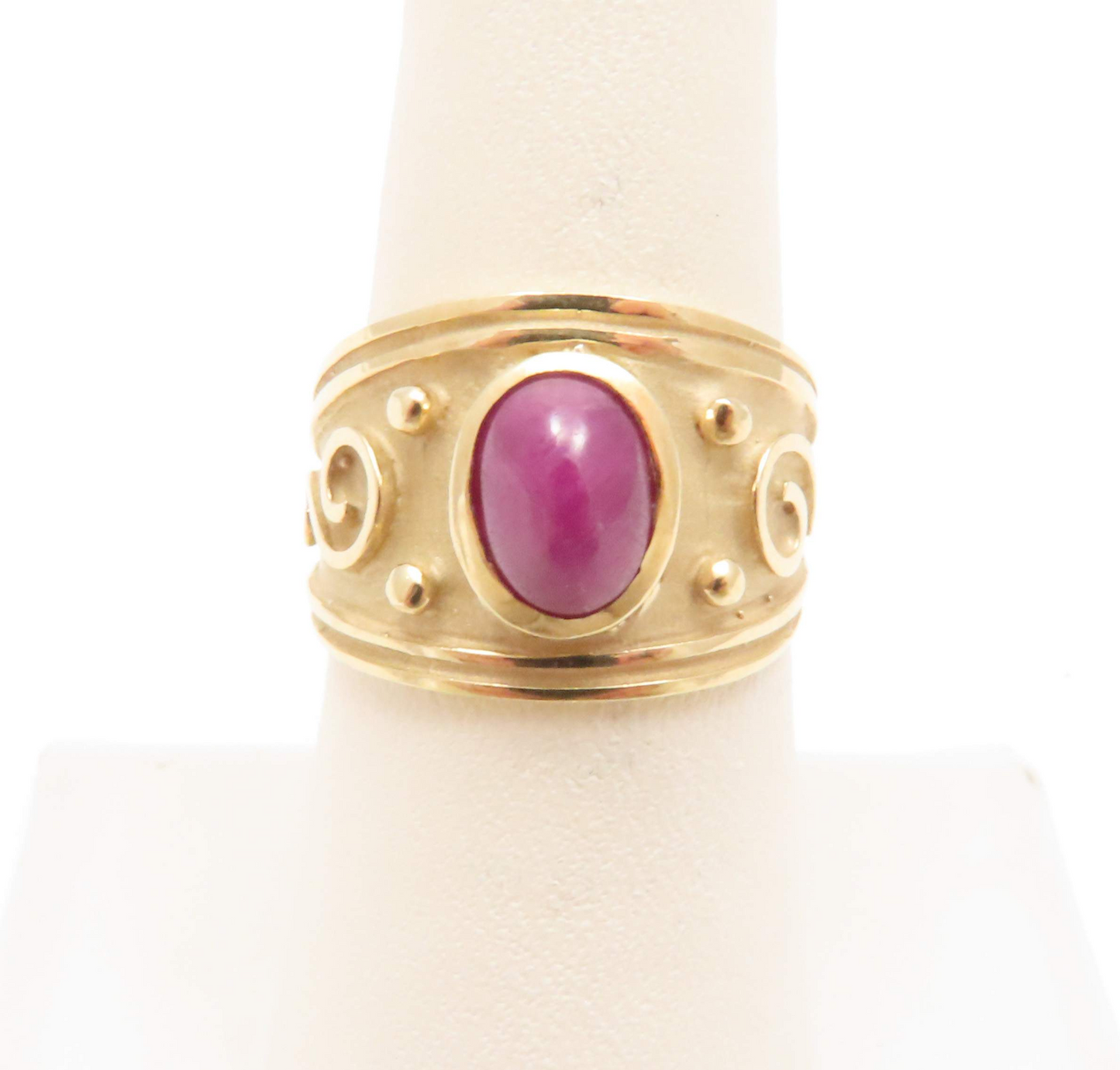 14k Yellow Gold Bezel Set Ruby Cabochon Ring Size 7.25