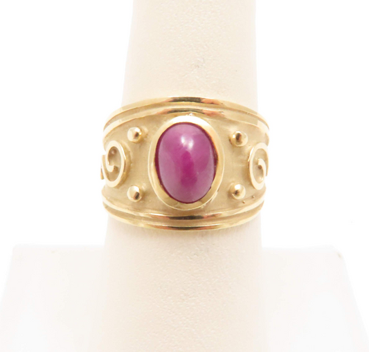 14k Yellow Gold Bezel Set Ruby Cabochon Ring Size 7.25