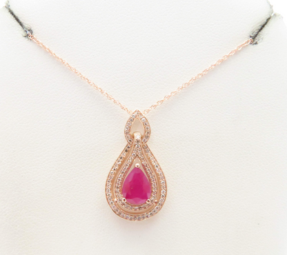 14k Rose Gold Ruby & 1/2ctw Diamond Teardrop 18” Necklace