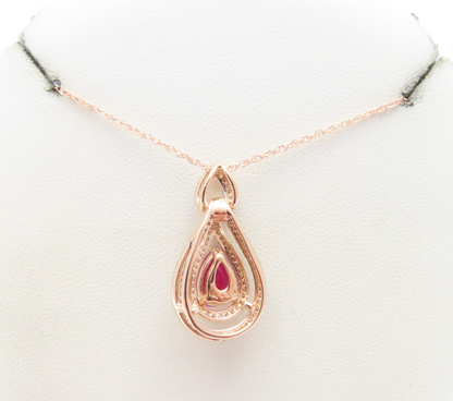 14k Rose Gold Ruby & 1/2ctw Diamond Teardrop 18” Necklace