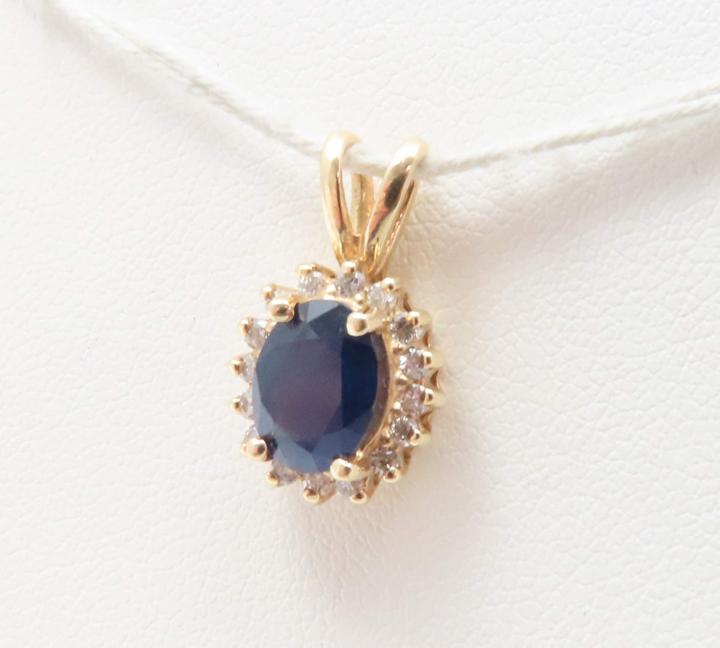 14k Yellow Gold Oval ~8x6mm Sapphire with Diamond Halo Pendant