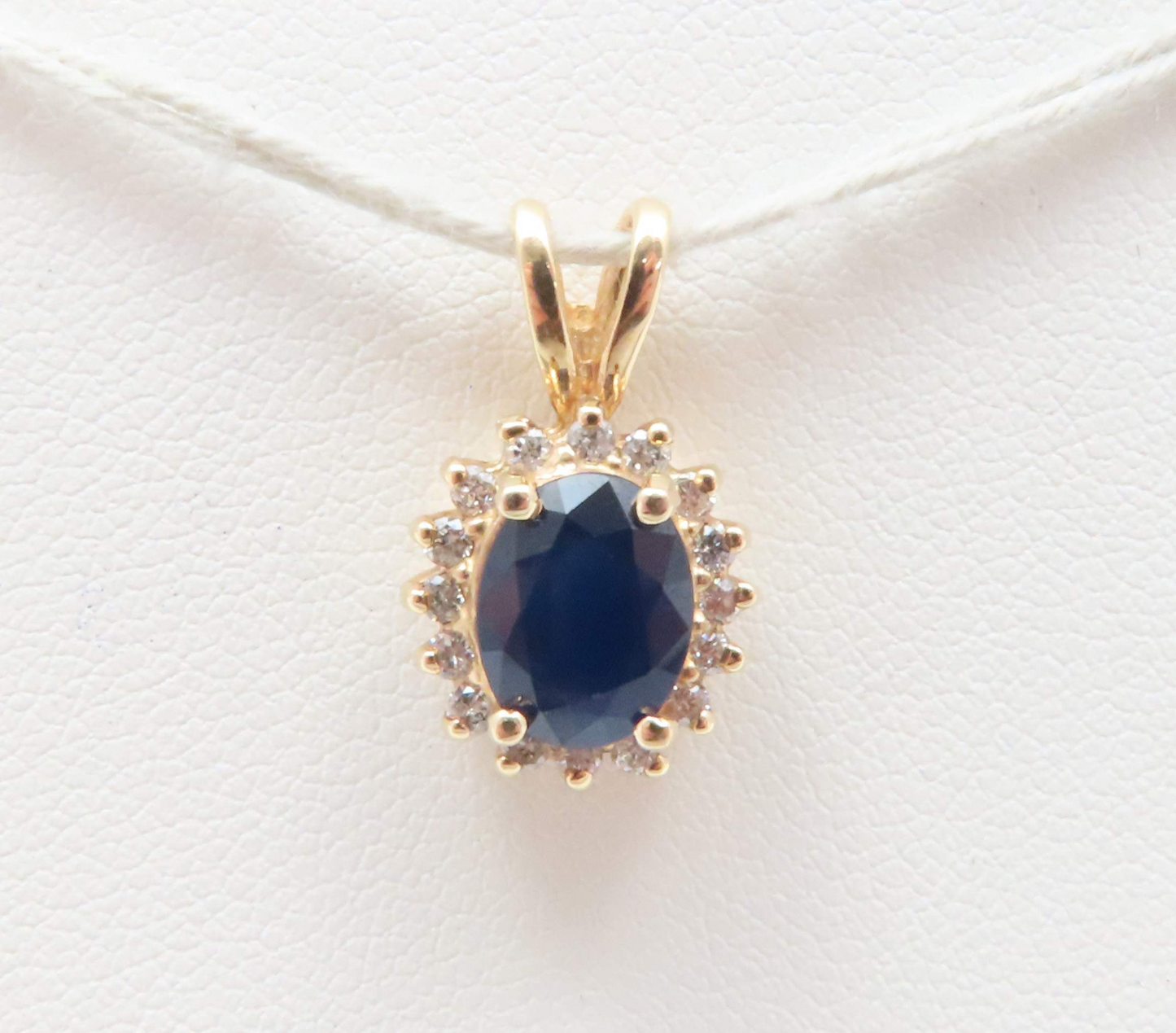 14k Yellow Gold Oval ~8x6mm Sapphire with Diamond Halo Pendant