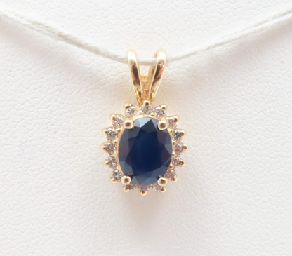 14k Yellow Gold Oval ~8x6mm Sapphire with Diamond Halo Pendant