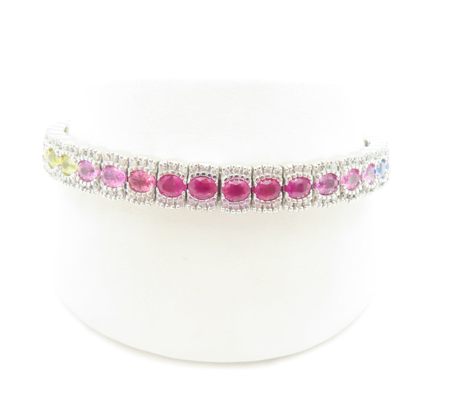 14K White Gold Multi-Color Sapphire & ~1 1/4CTW Diamond Tennis Bracelet 7"
