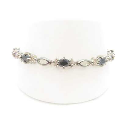 Sterling Silver Sapphire & Diamond 7 3/8" Bracelet