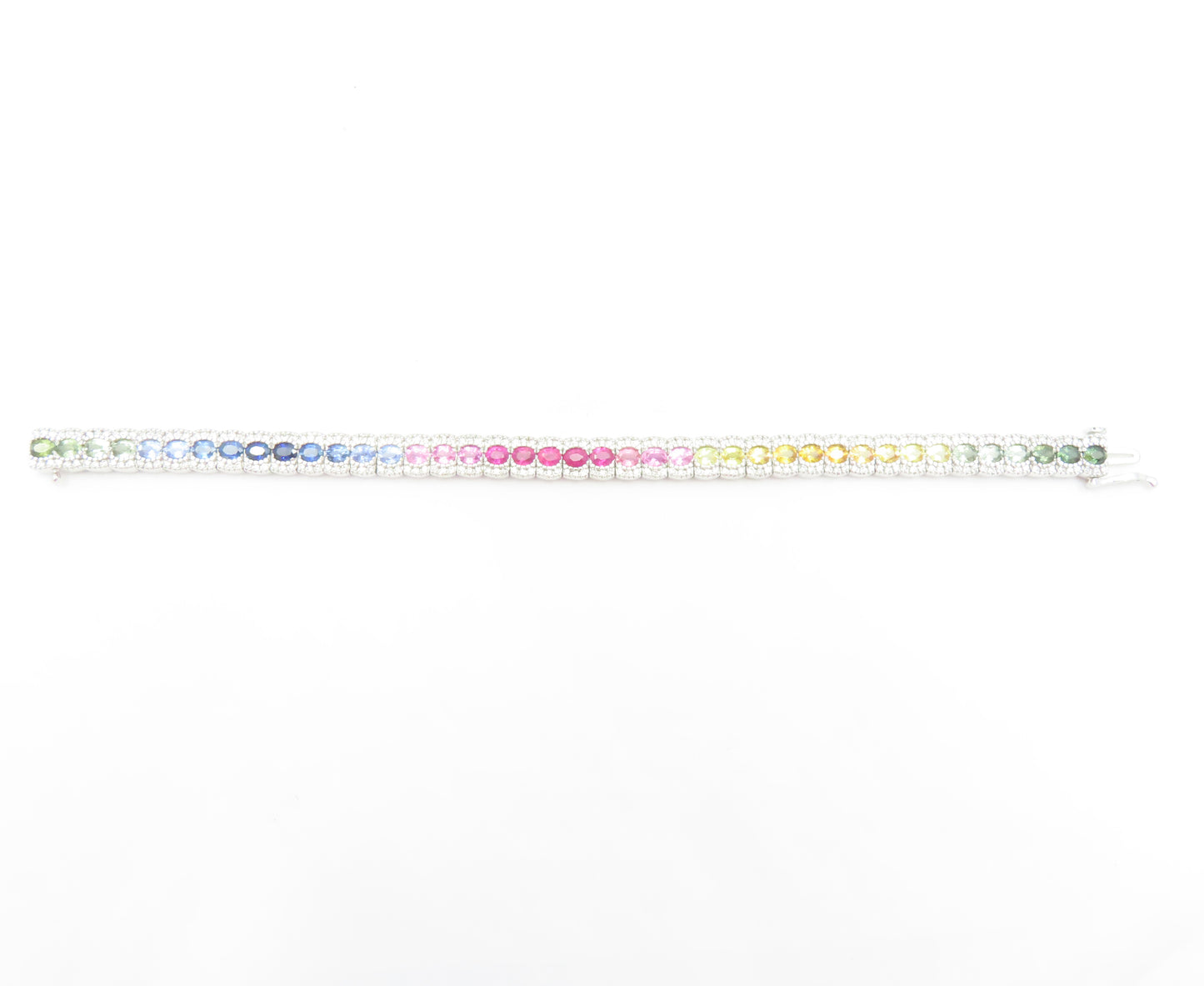 14K White Gold Multi-Color Sapphire & ~1 1/4CTW Diamond Tennis Bracelet 7"