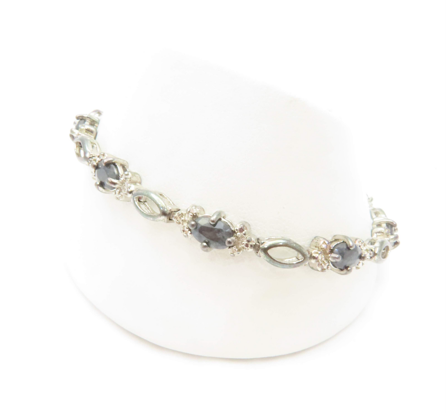 Sterling Silver Sapphire & Diamond 7 3/8" Bracelet