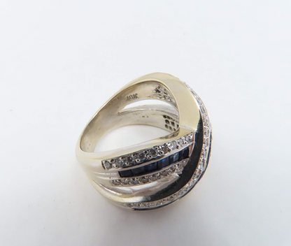 18k White Gold ~1.75ctw Diamond and Sapphire Crossover Ring Size 8.5