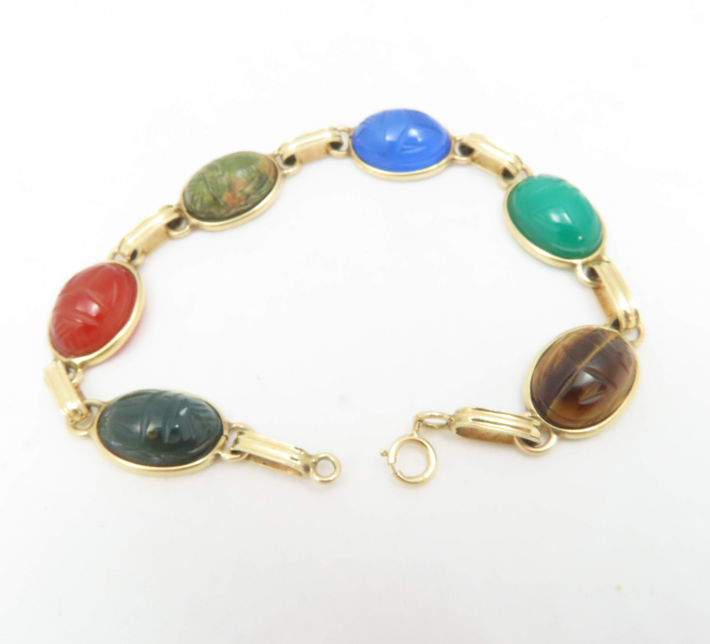 14k Yellow Gold Multi-Stone Scarab Bracelet 7.25”