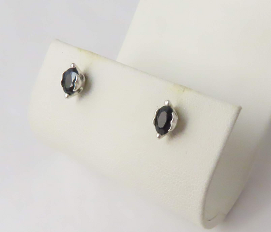 Sterling Silver Oval Sapphire Stud Earrings